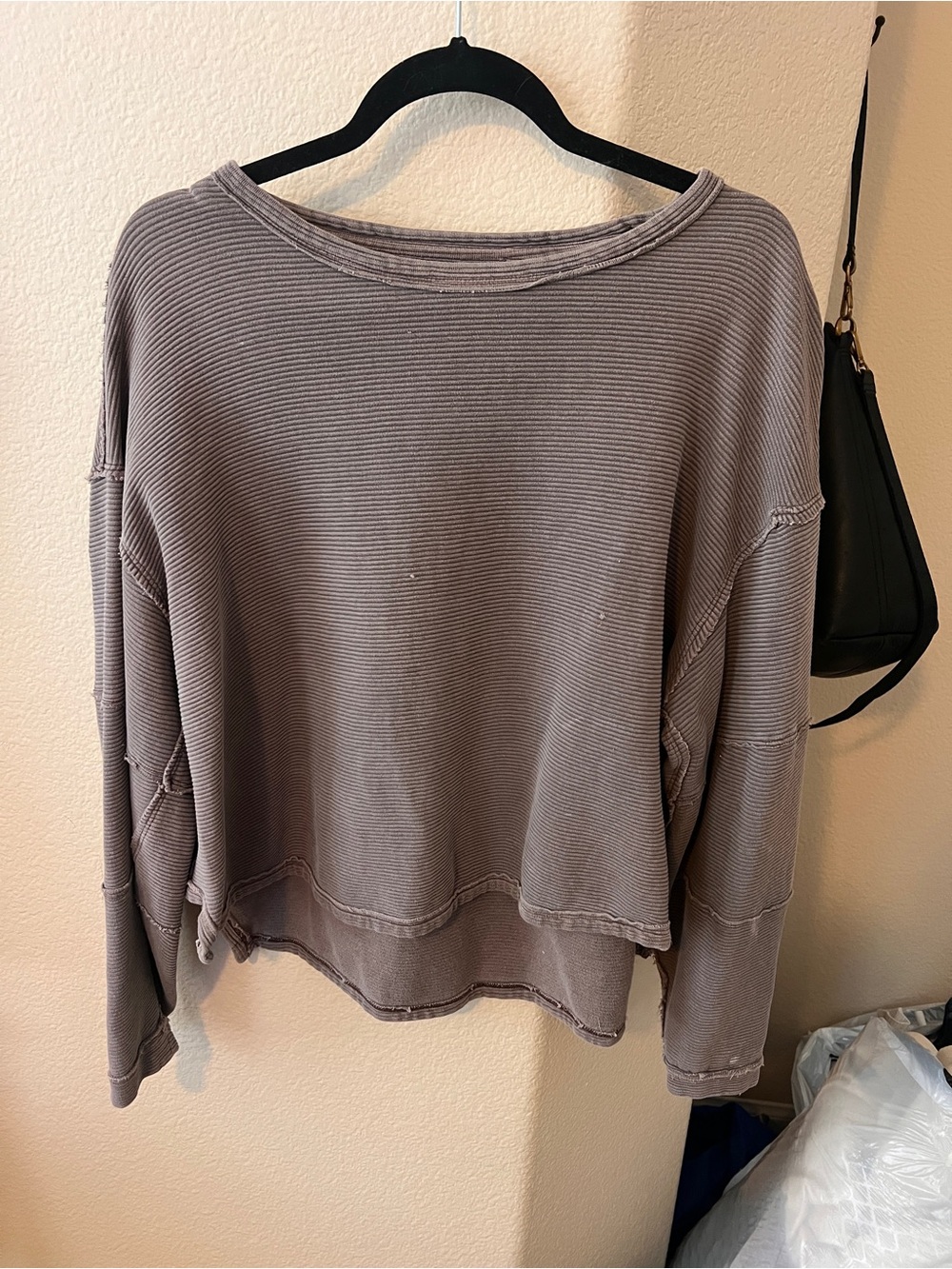 We The Free Washed Grey Ribbed Boxy Pullover
